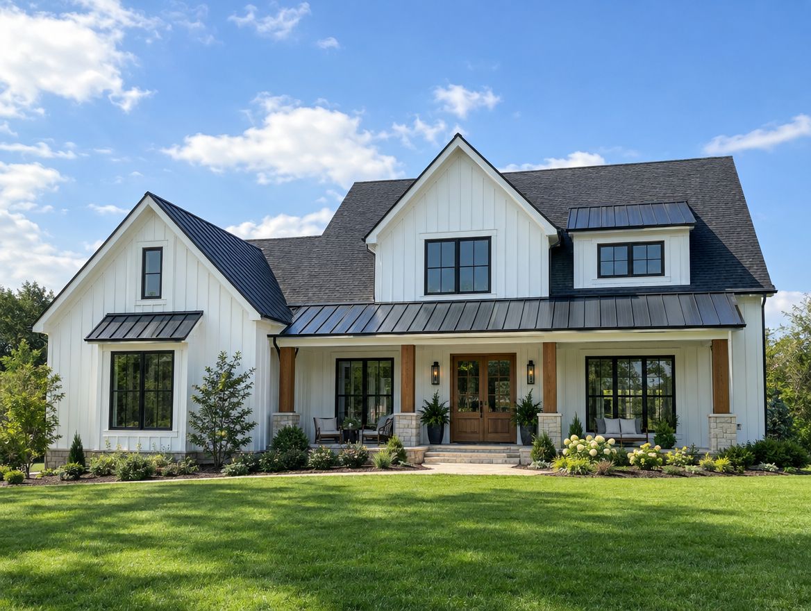Farmhouse with new black roof