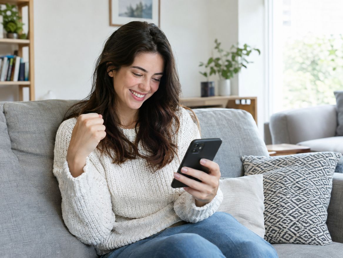 Happy customer on phone