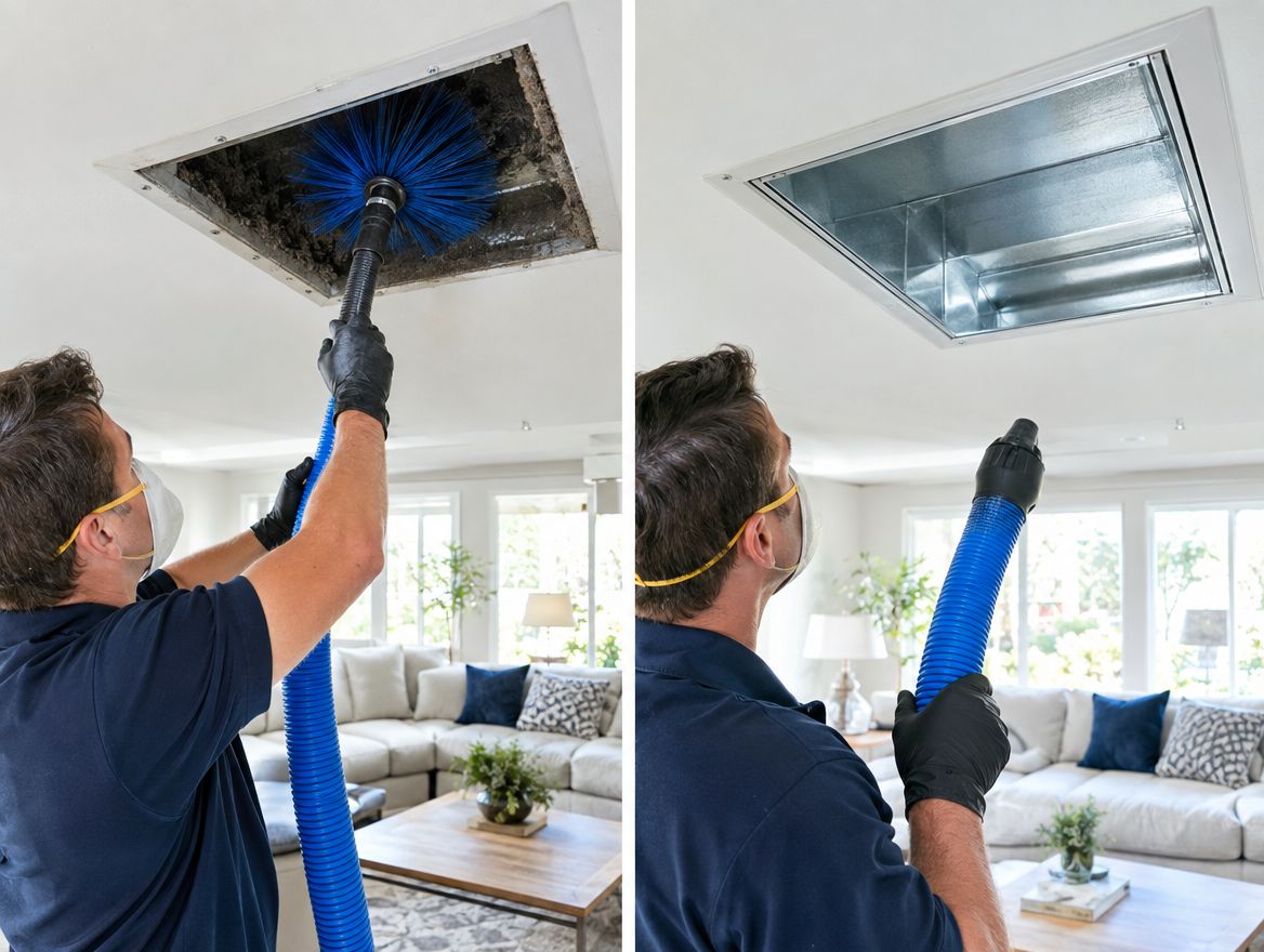 Technician cleaning an air duct