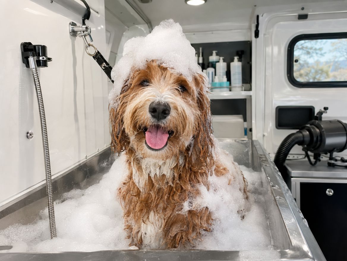 Dog in a bubble bath