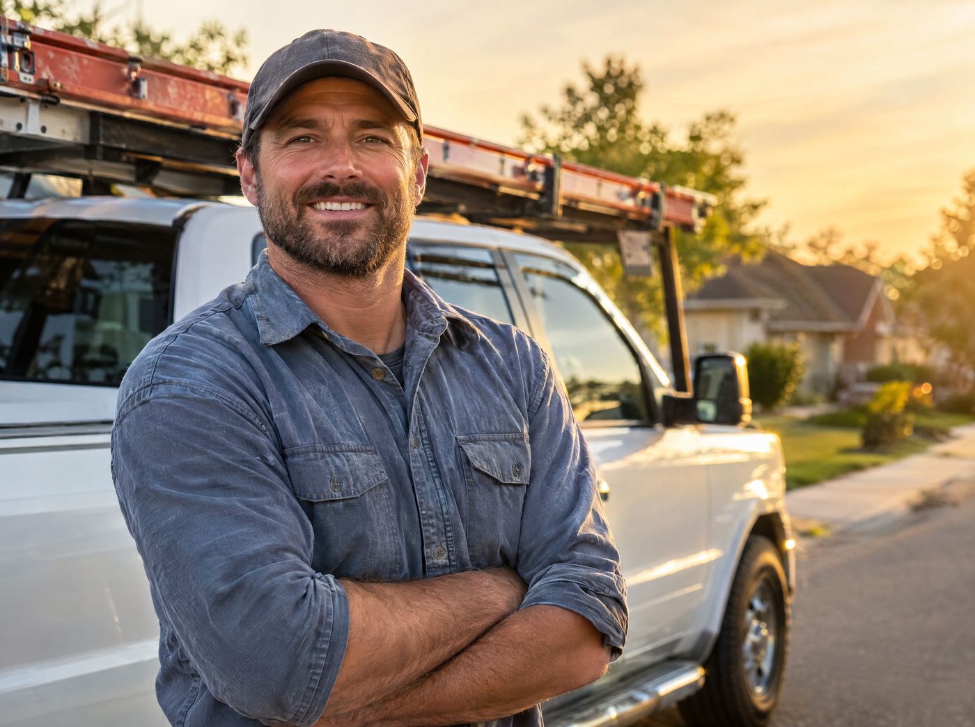 Timberline Roofing owner beside his truck