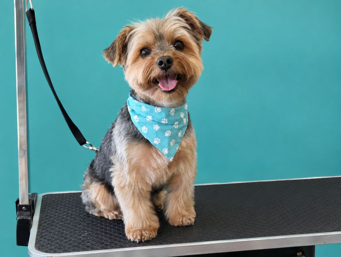 Groomed dog with bandana
