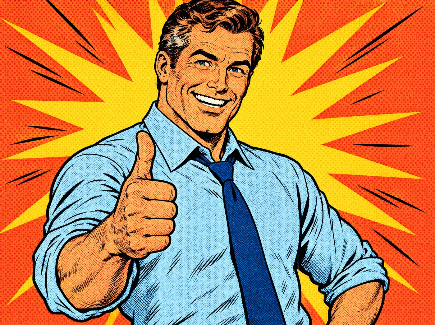 Comic-style portrait of the coach giving a thumbs up