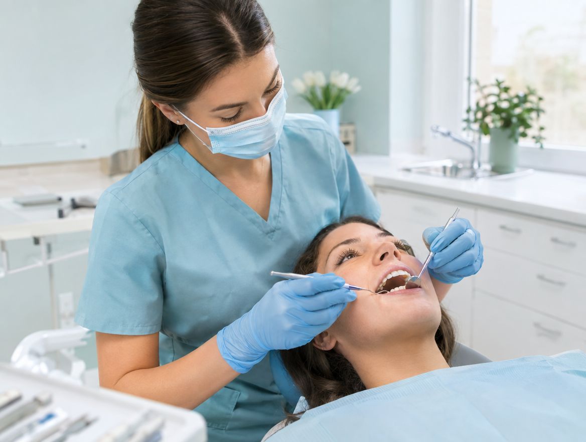 Hygienist cleaning teeth