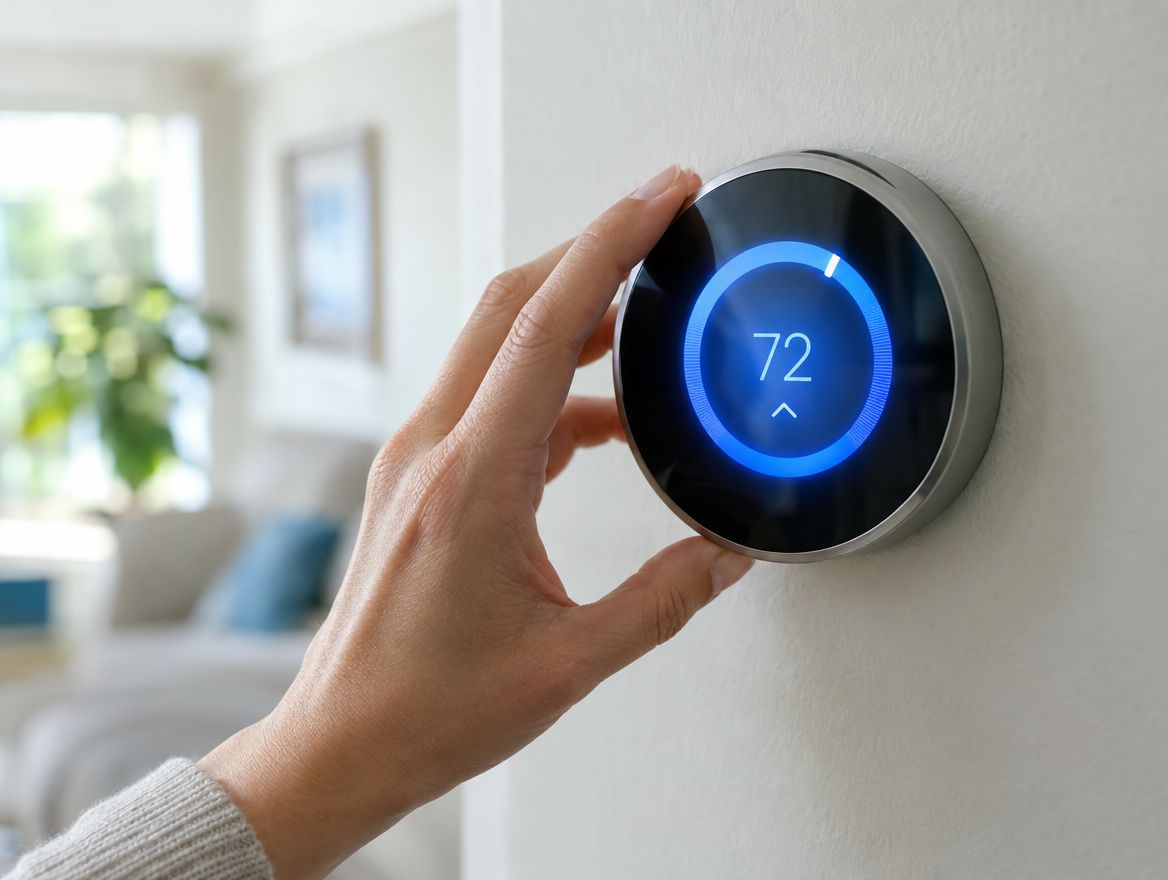 Hand adjusting a smart thermostat