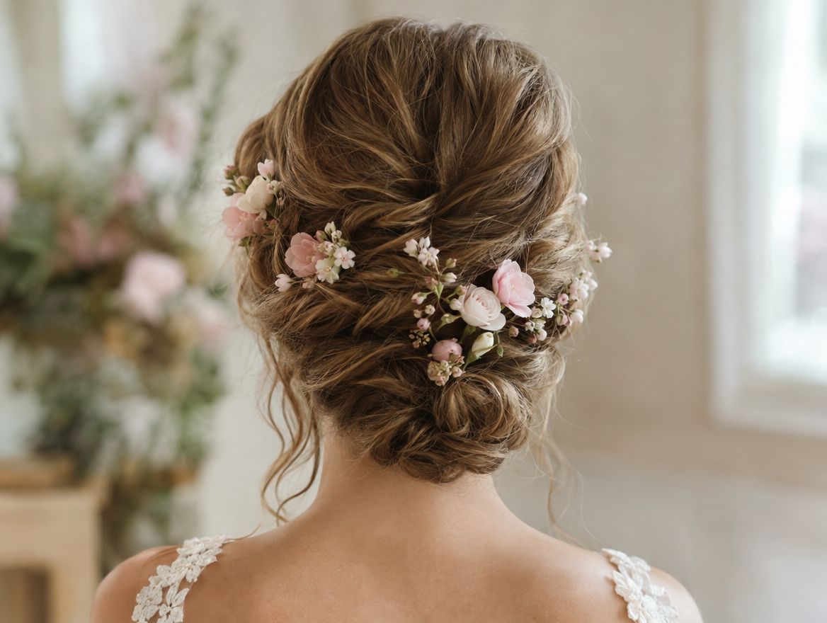 Bridal updo with flowers