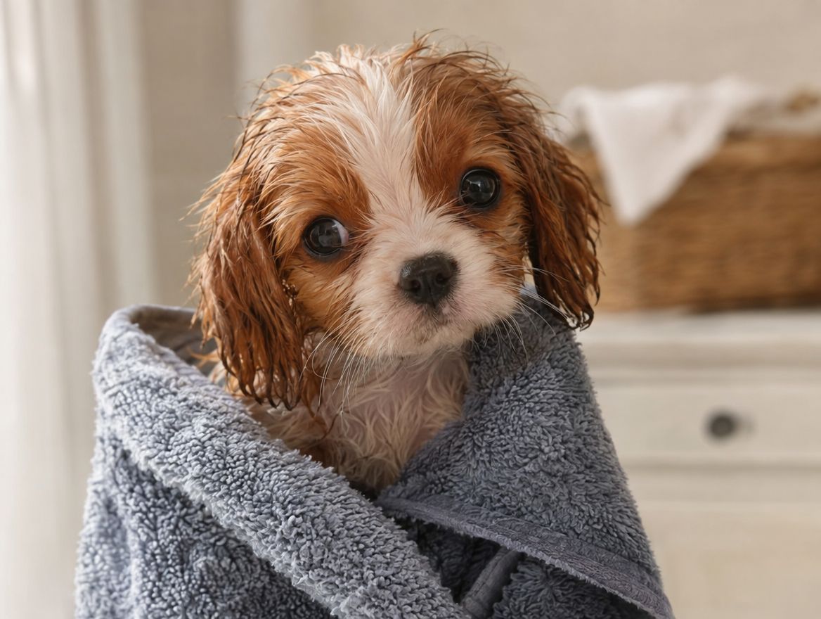 Puppy in a towel